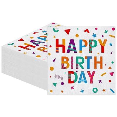 Kochorie 100 Pieces Colored Happy Birthday Paper Napkins Disposable Party Napkins 13" x 13" Unfolded Tableware Napkin for Happy Birthday Party Supplies Table Decoration