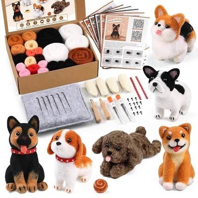 Mayboos 6 Pcs Needle Felting Kit, Felting Kits for Beginners (Cute Dog) | Wool Felt Needle Felting Tools with Instruction for DIY Craft Animal Home Decoration