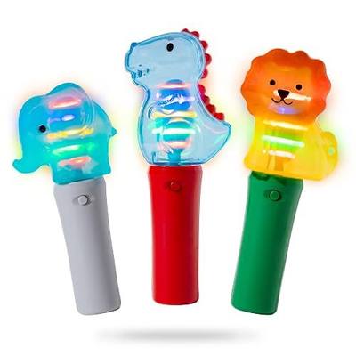 Light Up Wand Spinners for Kids, Battery-Powered LED Light Up Party Favor or Prize for Events & Celebrations, 3-Pack Spinning Toy Set for Imaginative Play, Safari Friends