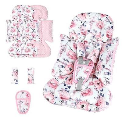 SWESEN Infant Car Seat Insert with 3 Strap Covers Set, Car Seat Head Support Baby for Girls, Soft 3 in 1 Baby Car Seat Cushion for Strollers, Bouncers, Swing, Pink Floral