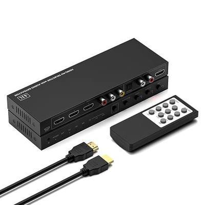 Y.D.F 3 Way HDMI 2.0+ 1 RCA to HDMI Selector Converter(2 in 1 with Audio Extractor) Support 4:3/16:9 Switching,2.0ch/5.1ch and ARC for N64 NGC Wii PS2/3/4/5 Xbox Switch Apple TV FireStick Ruko Etc.