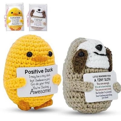 2 Pcs Handmade Postive Crochet Animal Gift with Emotional Cards, Mini Knitted Dolls for Any Festival Occasion, Home Office Desk Decor, for Friends, Coworkers, Loved Ones (Sloth+Duck)
