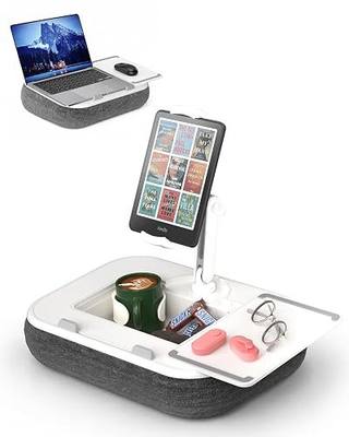 Viozon Kindle Pillow Stand Holder, Phone Holder for Bed, Laptop Lap Desk with Mouse Pad,Compatible with 4.7-13" Kindle/Tablet/Phone,10-15" Laptop, Snack Bowl&Cup Attachment&Detachable 360°Stand Arm