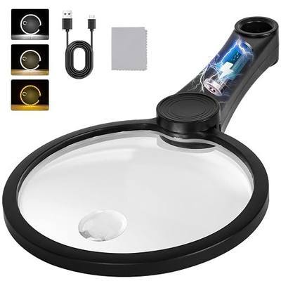5.2" Rechargeable Magnifier with Light, 10X 30X 45X Large Handheld | Magnifying Glass with 49 Anti-Flicker LEDs, Third Gear Dimming, Lightweight for Seniors Reading Inspection Jewelry Close Work