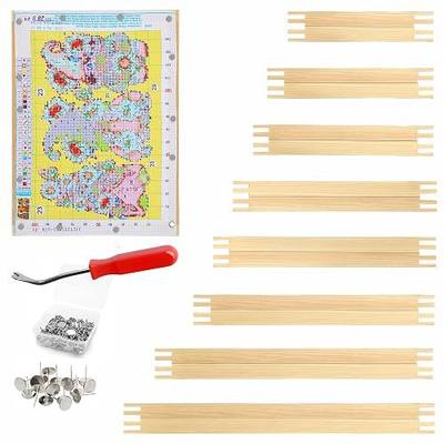 16 Pcs 8 Sets Stretcher Bars for Needlework 6 Sizes Wooden Canvas Stretcher Bars with 40 Thumb Tacks and Tacks Remover for Needlepoint Embroidery Stitch Frame Set Bundle with Crafts