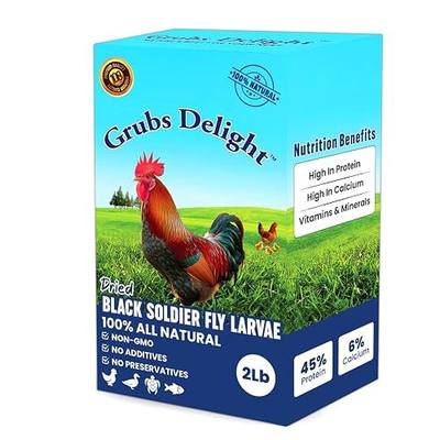 2LB Dried Black Soldier Fly Larvae for Chickens – 85x More Calcium Than Mealworms, for Chickens and Birds, 100% Natural Non-GMO Chicken Worms Treats, High Protein & Calcium Poultry Feed