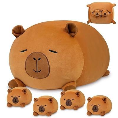 Capybara Plush, Soft Stuffed Animal Pillow Toy, Capybara Mommy with 4 Baby Plushies Family Set, Cute Birthday Gift for Kids Boys Girls Adults
