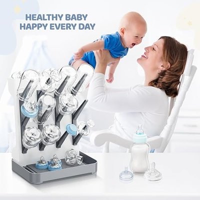 Dayacoco Baby Bottle Drying Rack, Space Saving Vertical Bottle Dryer Holder | Standing Bottle Drying Rack for Countertop Kitchen Organize Bottles, Brushes, Baby Accessories, Gray