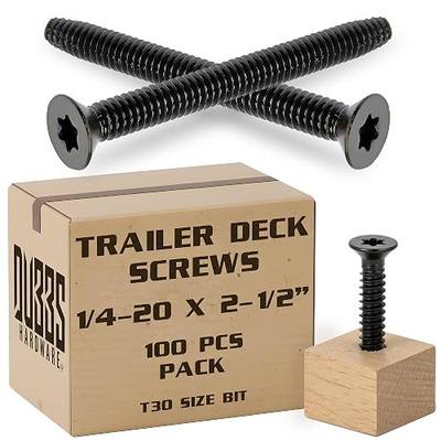 1/4-20 x 2 1/2'' - 100 pcs Trailer Deck Screws - Flat Head, Type F, Star Drive T-30, Torx Screws for Wood & Metal - Self-Tapping Screws x 100 Pcs