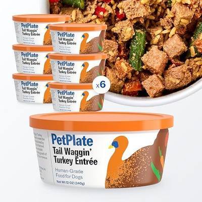 PetPlate Human-Grade Fresh Dog Food, Tail Waggin’ Turkey Entrée – Wet Dog Food for All Breeds – High-Protein, Natural – 12-oz Cups, Case of 6