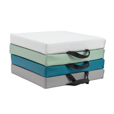 FDP SoftScape 12 inch Square Toddler Floor Cushions with Handles Flexible Seating for Daycare, Preschool, Playroom 1.5 inch Deluxe Foam (4-Piece) - Glacier