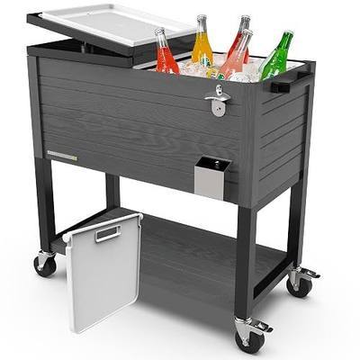 Permasteel 80 Quart Party Cooler, Rolling Ice Chest with Wheels and Handles for Indoor Outdoor Patio