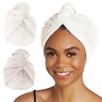 Turbie Twist 2-Pack Microfiber Hair Towel for Beauty, Travel, Gifting - Wrap Turban for Straight, Wavy & Curly Hair - Premium Personal Care - Antique White & Moonbeam