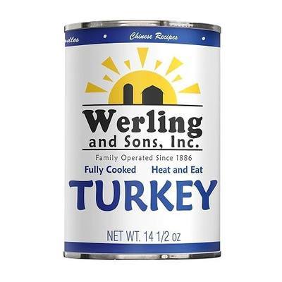 Werling & Sons Fully Cooked Canned Turkey Meat 14.5 Oz Heat & Eat Premium Quality Recipe Ready Canned Meat for Everyday Quick Meals, Camping, Emergency Canned Food & Survival Preparedness Pack of 1
