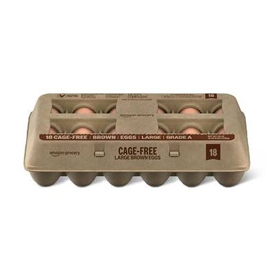 Amazon Grocery, Cage Free Large Brown Eggs, Grade A, 18 Ct