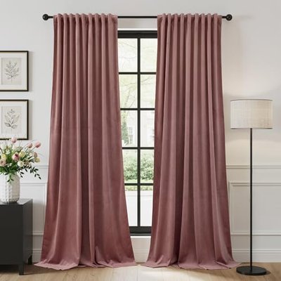 StangH Dusty Rose Pink Velvet Curtains Back Tab for Bedroom, W52xL96, 2 Pcs