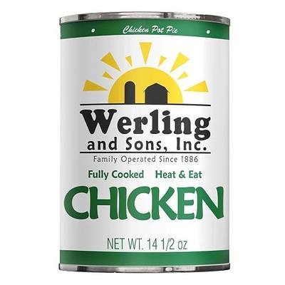 Werling & Sons Canned Chicken Fully Cooked Ready to Eat 14.5 Oz Premium Quality Recipe Ready Canned Meat Long Shelf Life Emergency Canned Food For Camping, Survival and Quick Meals Pack of 1