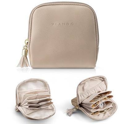 VLANDO Small Jewelry Travel Case,Gifts for Women,Jewelry Pouch Bags with Zipper,Velvet Jewelry Organizer Storage Bag for Bracelet Rings Earring-Toffee