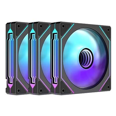Prism4 Pro X3 120mm ARGB Reverse Case Fans,Infinity Mirror RGB Light Effect 5V 3PIN Motherboard Light Sync 800~1800RPM PWM PC Fan Suitable for Computer Case(Triple Pack Black)