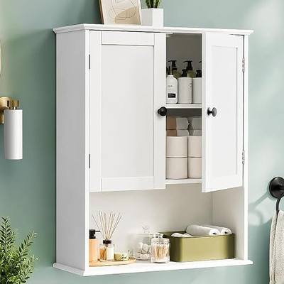 Bathroom Wall Cabinet, 30" x 24" White Painted Finish Wooden Wall Mounted Medicine Cabinet with 3 Level Adjustable Shelf, Over the Toilet Storage Cabinet, Wall Storage Cabinet for Bathroom