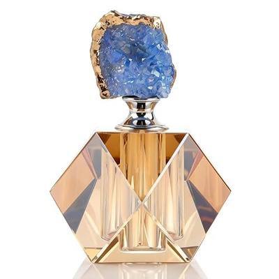 Decorative Crystal Perfume Bottle with Natural Druzy Geode Cap | 3-in-1 Multipurpose Home Decor: Aroma Diffuser Stone, Single Stem Vase & Crystal Sculpture Ornament for Vanity Display