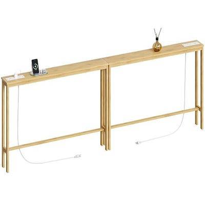 ELYKEN 2 Pack Bamboo Console Table, 5.9'' Narrow Sofa Table Behind Couch | Slim Skinny Hallway Table with Charging Station for Entryway, Living Room, Foyer, Entrance, 5.9 x 39.4 x 31.5in, Natural