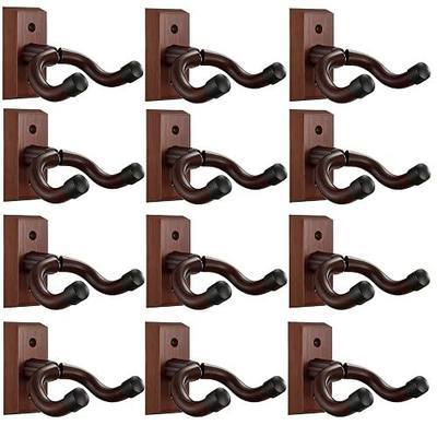 12Pack Solid Wood U-Shape Guitar Hanger, Anti-Slip for Guitar, Bass & Banjo | Brown solid wood hangers hold guitars, basses & banjos stably for tidy wall display.