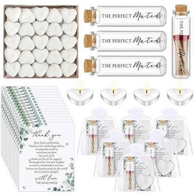 50 Sets Wedding Party Favors for Guests Bulk Including Heart Shaped Candles and Empty Matches Jars with Cork Top Thank You Cards and Organza Bag for Wedding Bridal Shower Party (Greenery)