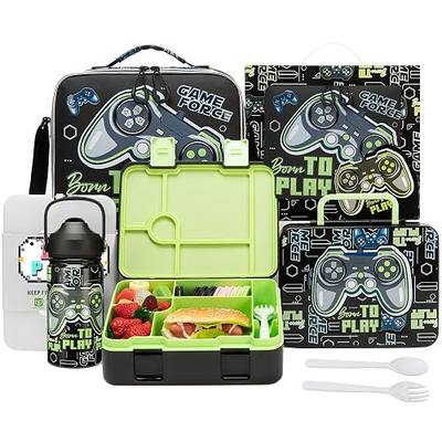 Kids Bento Lunch Box with Insulated Lunch Bag,Stainless Steel Insulated Water Bottle,Ice Pack Set Toddler Lunch Box for Daycare Boys Back to School Season Supplies