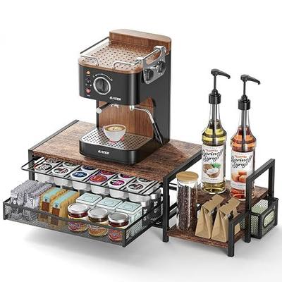 Coffee Bar Organizer for Countertop, Hold up 48 Pods, Black | 2-Tier K Cup Organizer for Countertop, K Cup Holder with Sliding Storage Drawer, Coffee Bar Station for Home & Office