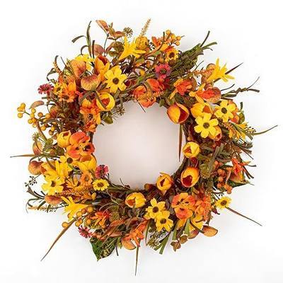 Yawwind 18 Inches Fall Wreath Autumn Wreath Farmhouse Fall Floral Wreaths