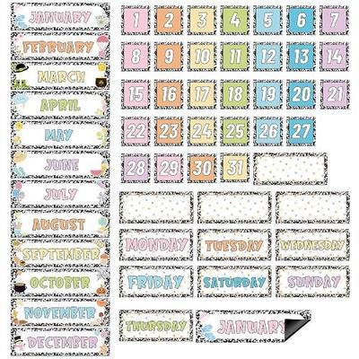 Ireer 54 Pcs Composition Calendar Magnets for Classroom Pastel Magnetic Fridge Calendar Months Days of The Week Number Magnets Date Indicators for Home Classroom Whiteboard Refrigerator Supplies