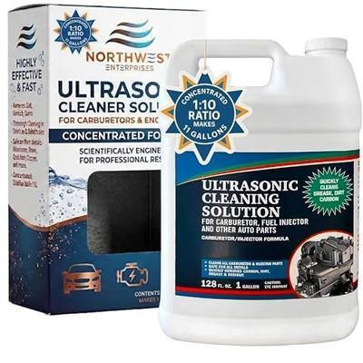 NORTHWEST ENTERPRISES Ultrasonic Cleaner Solution for Carburetors and Engine Parts. Industrial Strength Concentrated Washing Compound for Ultrasonic Machines & Immersion Washers - Makes 11 Gallons! | Mixes 10 to 1 and makes 11 gallons of working solution, lifts varnish, carbon and fuel gum from jets