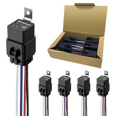 4-PIN Relay 40/30AMP 12V DC Automotive Relays Waterproof Relay with Harness Heavy Duty 12 AWG Tinned Copper Wires, 5 Pack