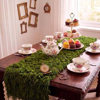 Zeyune 2 Artificial Moss Table Runner Party Decor 12 x 71'',Green | Wonderland Tea Party Decoration, Fake Moss Mat Sheet Blanket Roll for Craft, Waterproof, Garden Enchanted Forest Fairy Decor
