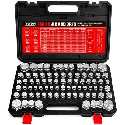 160 PC JIC and ORFS Master Industrial Hydraulic Cap and Plug Hose Tube and Pipe Fitting Kit Cap and Plug Kit Precision Threading in ORFS and 37° Dash Sizes 4 6 8 10 12 16