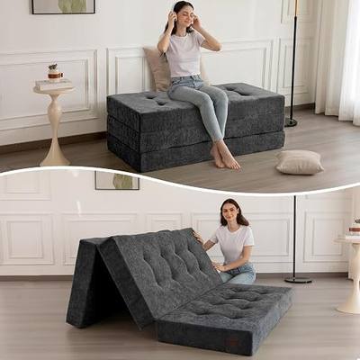 MAXYOYO 6" Folding Sofa Bed for Floor, Tufted Tri-Fold Floor Mattress | Twin Size Portable Sofa Couch Guest Mat with Chenille Fabric for Adults, Foldable Topper for Camping, Dark Grey, Twin