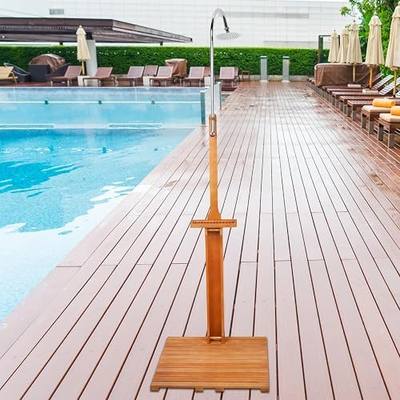Portable Outdoor Shower Kit with Wooden Base – Backyard, Poolside & Patio Freestanding Shower for Garden or Pool Use