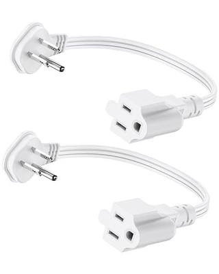 Flat Plug 1Ft Short Extension Cord, White 90-Degree Plug Low Profile Power Adapter, 3-Prong Indoor Grounded Small Extension Cord 16AWG 13A 1625W 2 Pack