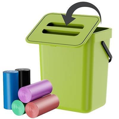 Compost Bin Kitchen, Includes 100 Trash Bags, Hanging Trash Can with Lid, Features Pet-Proof, Odor-Proof, and Quiet Opening/Closing. Suitable for Bathrooms/Bedrooms/Offices (Green, 1.3Gal/5L)