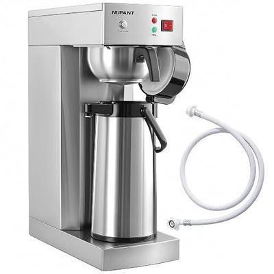 NUPANT Auto-Filling Commercial Airpot Coffee Brewer 2.2L/74oz Dirp Coffee Maker Machine with 24 Hours Hot Thermal Carafe Stainless Steel Pour Over Coffee Dispenser 120V/1450W for Restaurant Office