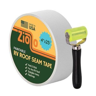 Ziollo Paintable RV Roof Seam Tape with Roller - 4" x25' Leak Repair Tape for EPDM, TPO & Fiberglass - Compatible with All Silicone & Acrylic Roof Coatings