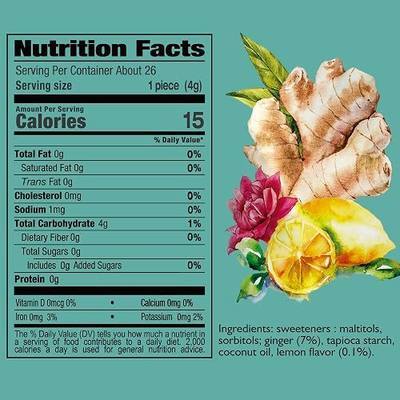 Melting Sweet SUGAR FREE Candy Lemon Ginger Chews (3.7 Ounces, Pack of 1)
