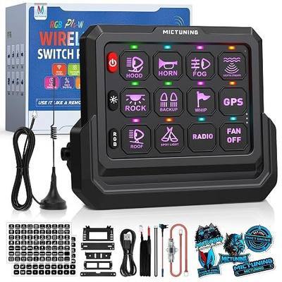 MICTUNING P1s-W 12 Gang RGB Wireless Switch Panel, 328FT 433MHz Remote Range, Up to 4-Panel Sync, Multi-Function Backlit Toggle/Pulsed/Momentary/Strobe Control for Offroad Trucks & Cars, Plug and Play