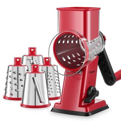 Geedel Upgraded Rotary Cheese Grater Hand Crank, Vegetable Shredder Slicer | 4 Blades, Stronger Suction Base, Wider Innet, 18x Faster Cutting, No BPA, Stainless Steel, for Cheese, Veggies, Nut