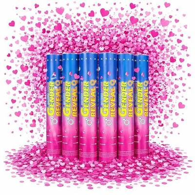 Gender Reveal Confetti Cannons Party Poppers – Gender Reveal Cannon Kit with Heart-Shaped Confetti – Easy Twist Shooters for Baby Reveal Party Decorations (Pink Confetti Cannon)