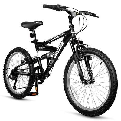 WEIZE Mountain Bike for Kids & Teen 20 24 Inch Bicycle Youth MTB Dual Suspension with 7-Speed Gear System, Steel Frame with Front Suspension Fork for Boys & Girls Ages 8-15, Multicolor