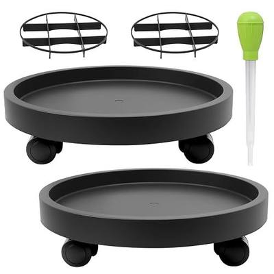 2Pack 13.98'' Plant Caddy with Wheels, Plant Stand Dolly for Heavy Planter,Wheeled Planter Saucer Tray,Rolling plant stand,Heavy-Duty Plant Caddy with Casters for Indoor and Outdoor(Black)