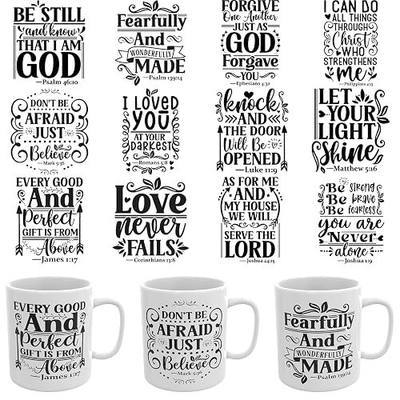 12PCS UV DTF Stickers Bible Verses UV DTF Cup Wrap for Mugs | No Heat Needed, HD Printing, High Tack Adhesion, Abrasion Resistant, Mirror Gloss Finish, Diverse Pattern Options