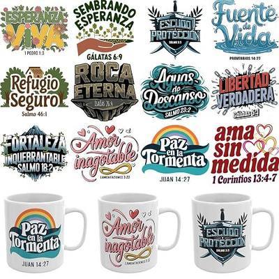 12PCS UV DTF Stickers Spanish Bible UV DTF Cup Wrap for Mugs | No Heat Needed, HD Printing, High Tack Adhesion, Abrasion Resistant, Mirror Gloss Finish, Diverse Pattern Options